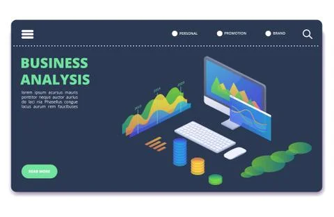 Business statistics charts, diagrams vector concept. Financial analytics banner Illustrazione stock