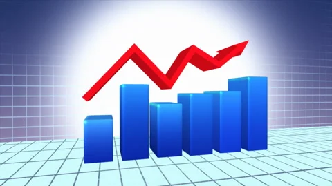 Business statistics dynamic 3D animation, rising arrow indicates grow Stock Footage 280989099