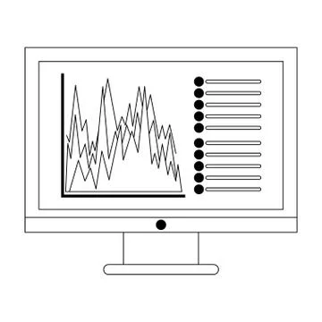 Business statistics graph on computer screen black and white 스톡 일러스트