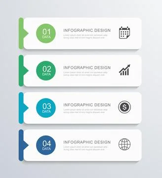 Business step infographic template with four horizontal data banners options. Stock Illustration