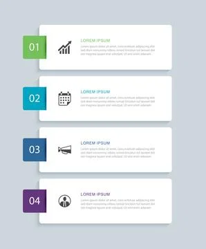 Business step options infographic template with four horizontal banners. Stockillustratie