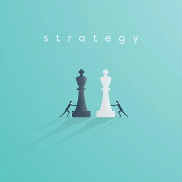 Business strategy and competition vector concept. Businessman push chess pieces Stock Illustration