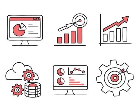 Business Strategy and Data Analytics Icon Set with Growth Charts Stock-Illustration