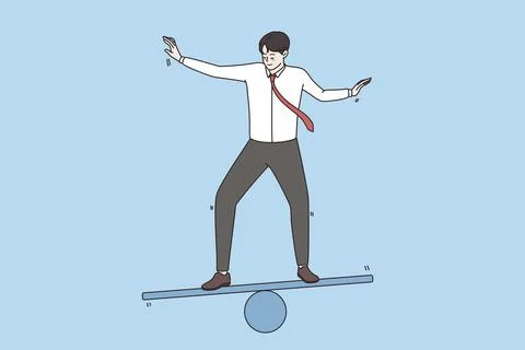 Business strategy and development concept. Young smiling businessman standing on Stock Illustration