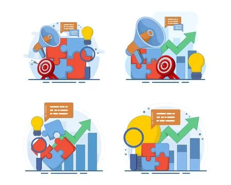 Business strategy and teamwork set with connected puzzle pieces 스톡 일러스트