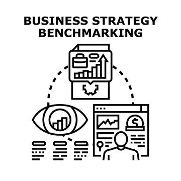 Business strategy benchmarking process analyzing performance Stock Illustration