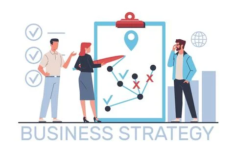 Business strategy, businessmen develop path for development of company. Team Stockillustratie