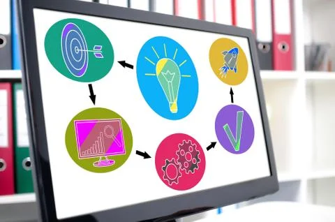 Business strategy concept on a computer screen Stockfoto's
