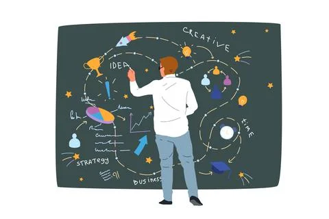 Business strategy, data analysis, creative idea generation, work time optimiz Stock Illustration