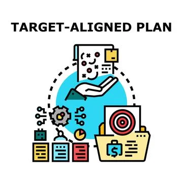 Business strategy development achieving target aligned plan Stock Illustration