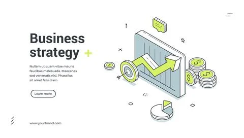 Business strategy development analyzing isometric web banner design template  Illustrazione stock