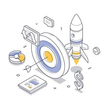 Business strategy development with isometric line art illustration Illustrazione stock