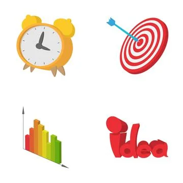Business strategy elements with alarm clock target idea graph Stockillustratie