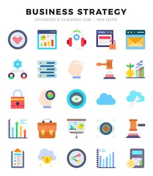 Business Strategy elements. Flat web icon set. Simple vector illustration. Stock Illustration