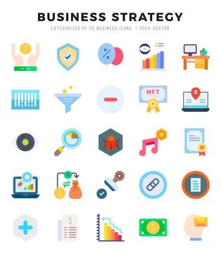 Business Strategy elements. Flat web icon set. Simple vector illustration. Stock Illustration