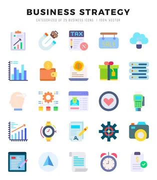 Business Strategy elements. Flat web icon set. Simple vector illustration. Stock Illustration