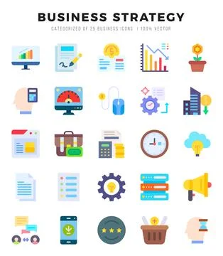 Business Strategy elements. Flat web icon set. Simple vector illustration. Stock Illustration