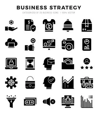 Business Strategy elements. Glyph web icon set. Simple vector illustration. 스톡 일러스트