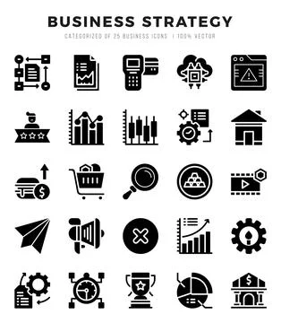 Business Strategy elements. Glyph web icon set. Simple vector illustration. Stock Illustration
