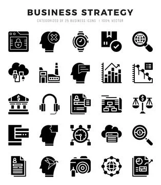 Business Strategy elements. Glyph web icon set. Simple vector illustration. Stockillustratie