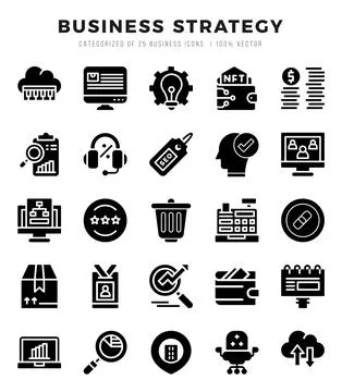 Business Strategy elements. Glyph web icon set. Simple vector illustration. 스톡 일러스트