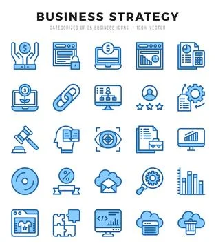 Business Strategy elements. Two Color web icon set. Simple vector illustratio Stock Illustration