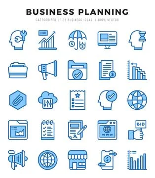 Business Strategy elements. Two Color web icon set. Simple vector illustratio Stock Illustration