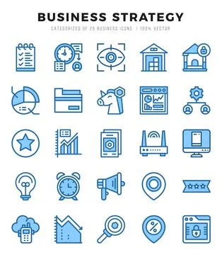 Business Strategy elements. Two Color web icon set. Simple vector illustratio Stock Illustration