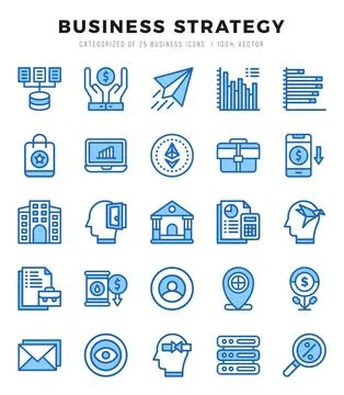 Business Strategy elements. Two Color web icon set. Simple vector illustratio Stock Illustration