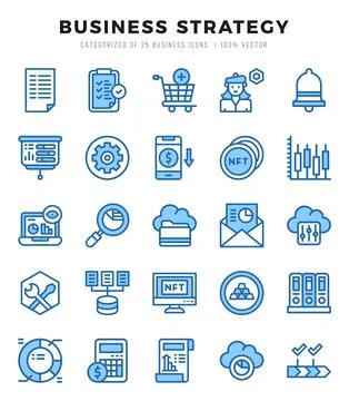 Business Strategy elements. Two Color web icon set. Simple vector illustratio Stock Illustration