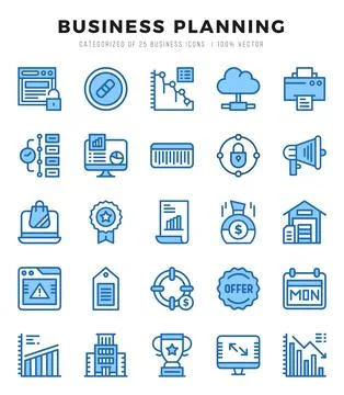 Business Strategy elements. Two Color web icon set. Simple vector illustratio Stock Illustration