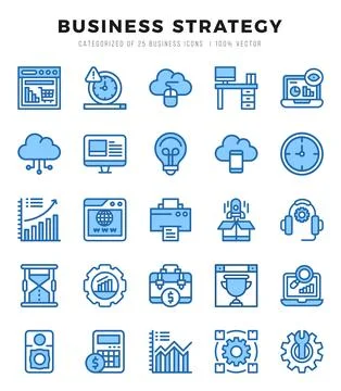 Business Strategy elements. Two Color web icon set. Simple vector illustratio Illustrazione stock