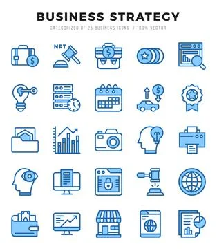 Business Strategy elements. Two Color web icon set. Simple vector illustratio Stock Illustration