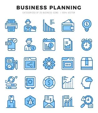 Business Strategy elements. Two Color web icon set. Simple vector illustratio Stock Illustration