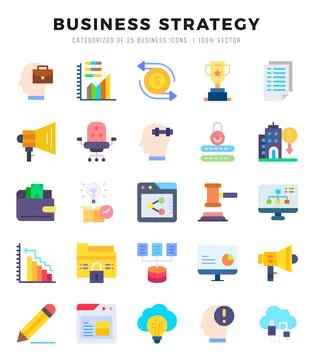 Business Strategy Flat icons collection. Flat icons pack. Vector illustration Stock Illustration