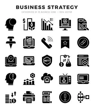 Business Strategy Icons bundle. Glyph style Icons. Vector illustration. Stock Illustration