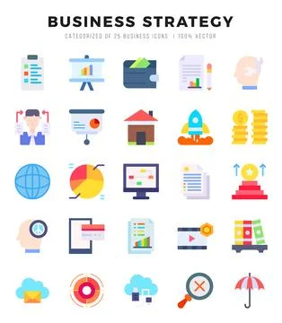 Business Strategy Icons Pack. Flat icons set. Flat icon collection set. Sim.. Stock Illustration