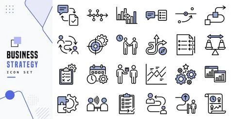 Business Strategy Planning Development Concept Line Icon Set Vector Illustrazione stock