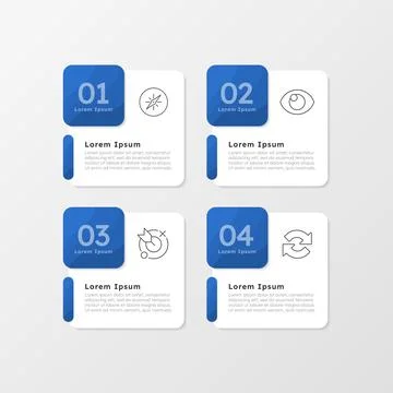 Business strategy presentation blue square infographic 4 steps Stock Illustration