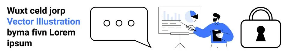 Business strategy presentation with data analysis and security lock image Stock Illustration