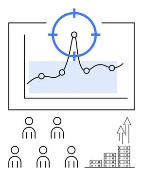 Business Strategy Presentation with Graph, Target Symbol, Audience, and Gro.. Illustrazione stock