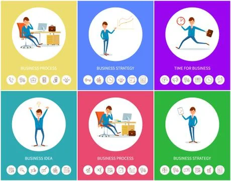 Business Strategy Process, Presenter with Charts 스톡 일러스트