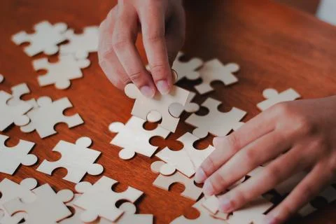 Business strategy puzzle solving event office location creative content typ.. Stock Photos