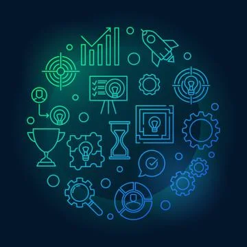 Business Strategy round colored vector outline illustration Stock Illustration