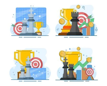 Business strategy set featuring project analysis, marketing tactics. Ilustração Stock