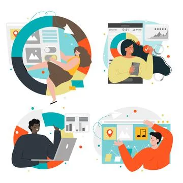 Business strategy set, vector isolated illustration. Business goal, development 스톡 일러스트