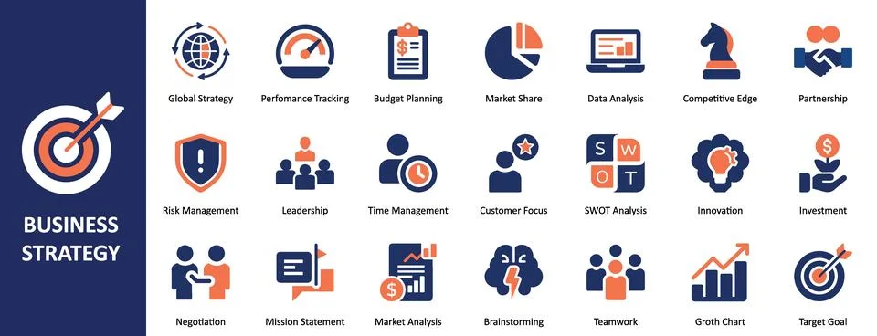 Business Strategy Solid Vector Icons set Stock Illustration