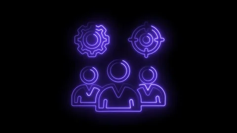 Business strategy teamwork process neon icons with gears target and three Stock Footage 322964236