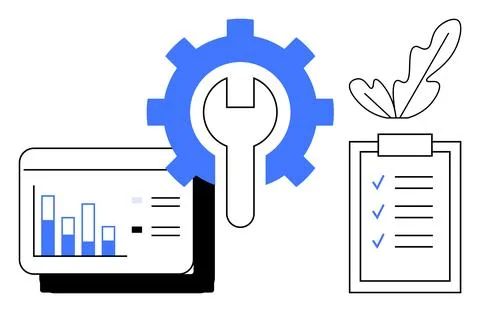 Business strategy, workflow management, data analysis, process improvement, p Illustrazione stock
