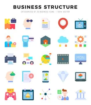 Business Structure elements. Flat web icon set. Simple vector illustration. Stock Illustration